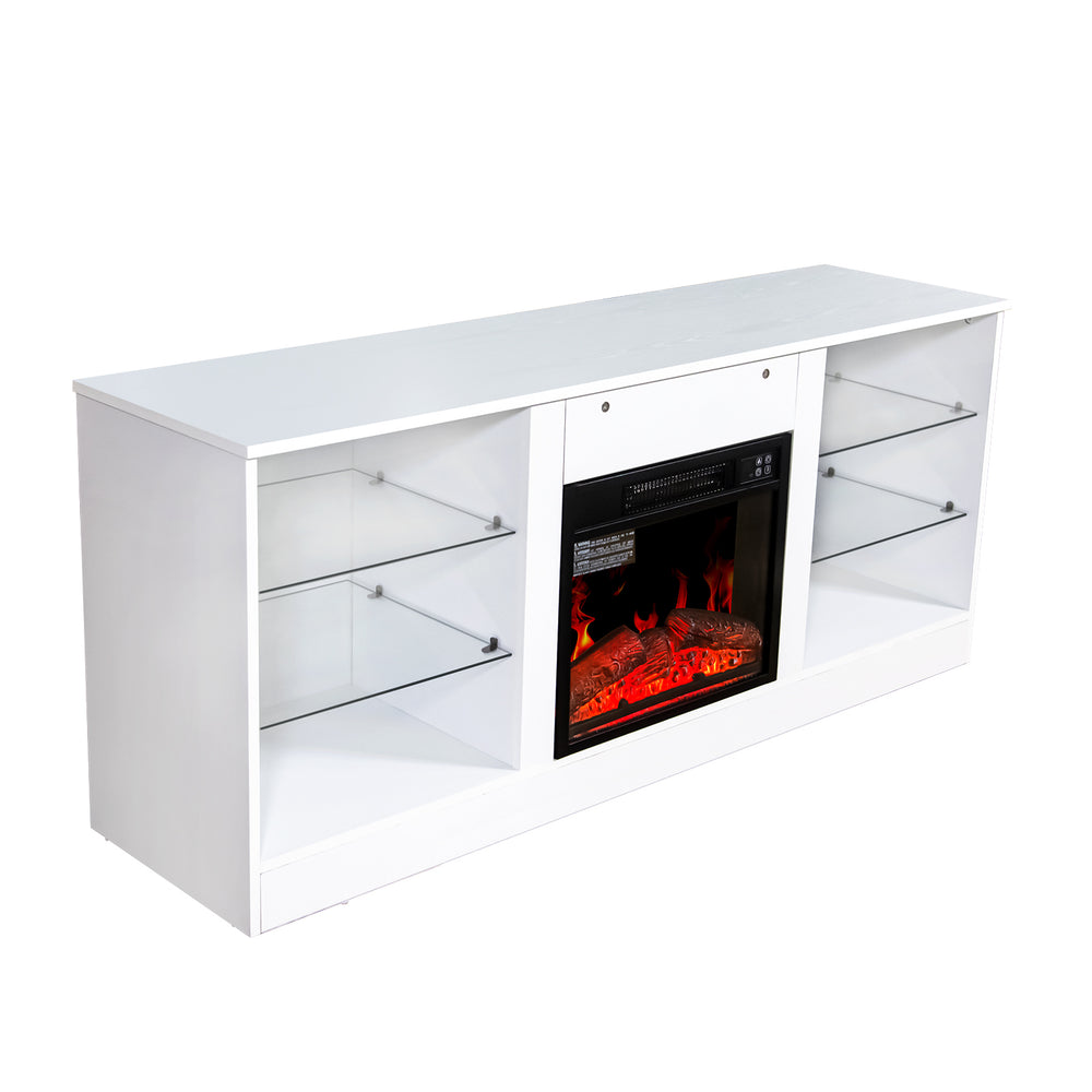 Cozy Fireplace TV Stand – Modern Entertainment Hub with Electric Heater and Storage