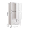 Chic White Metal Wardrobe with Mirror and Drawers