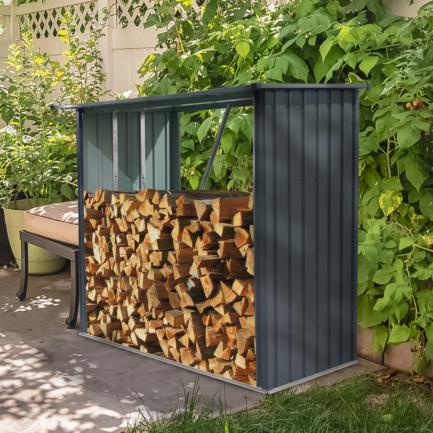 Stylish Outdoor Firewood Rack with Sloped Roof