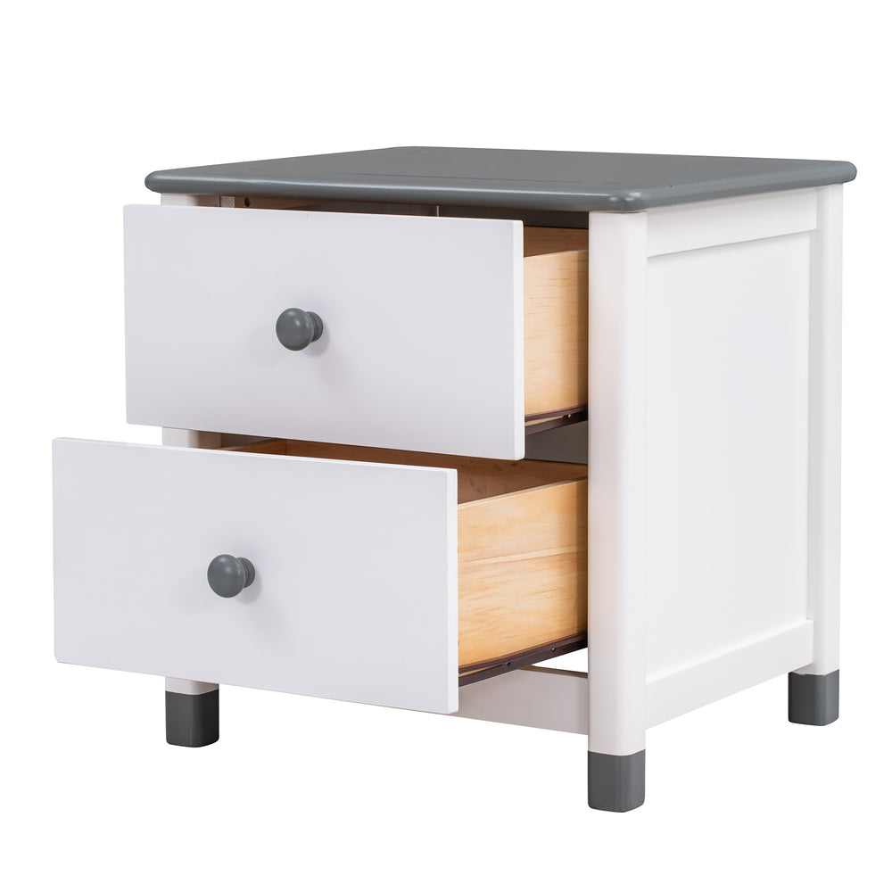 Charming Kids' Nightstand with Two Drawers in White and Gray