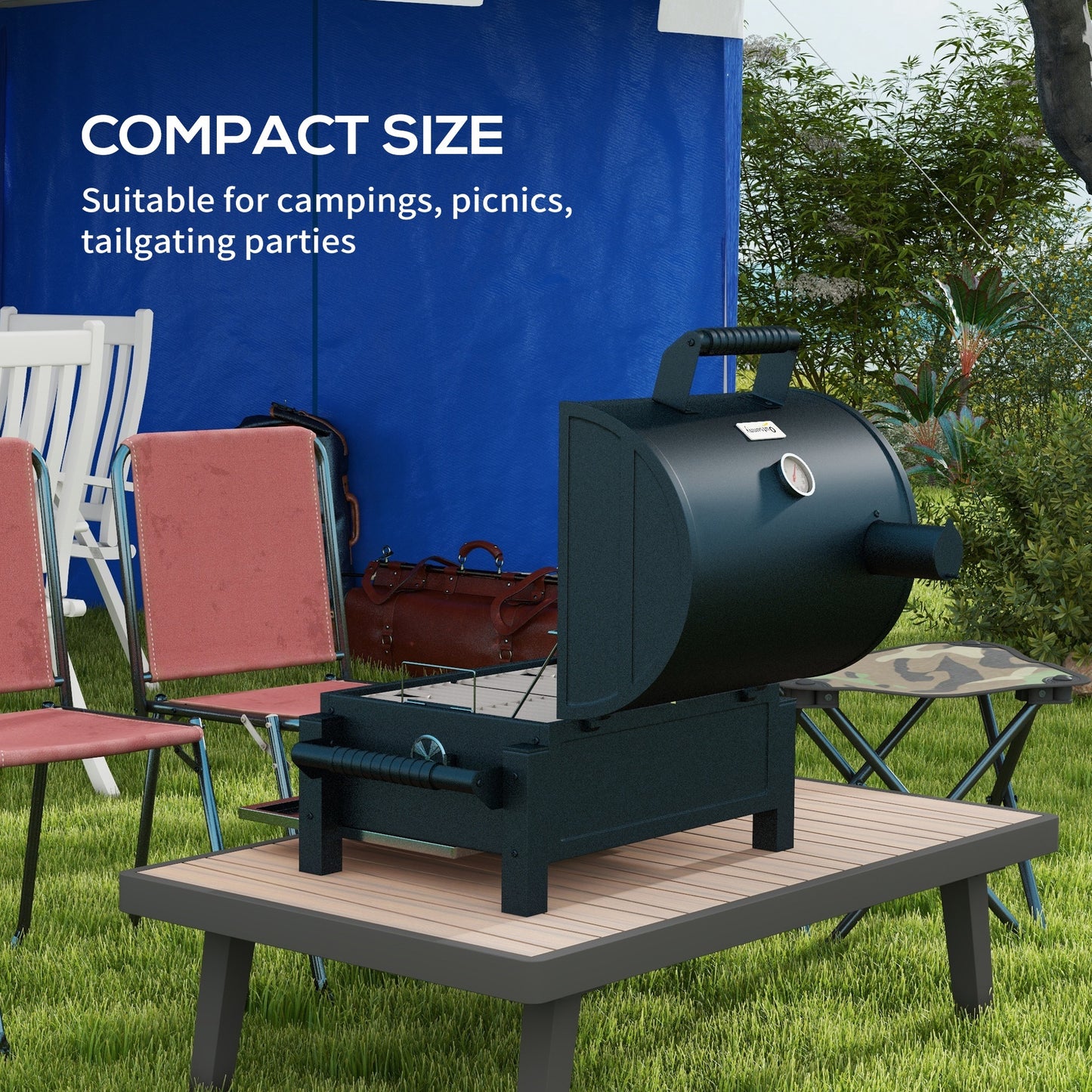 SizzleMate Portable Charcoal Grill with Thermometer & Ash Catcher