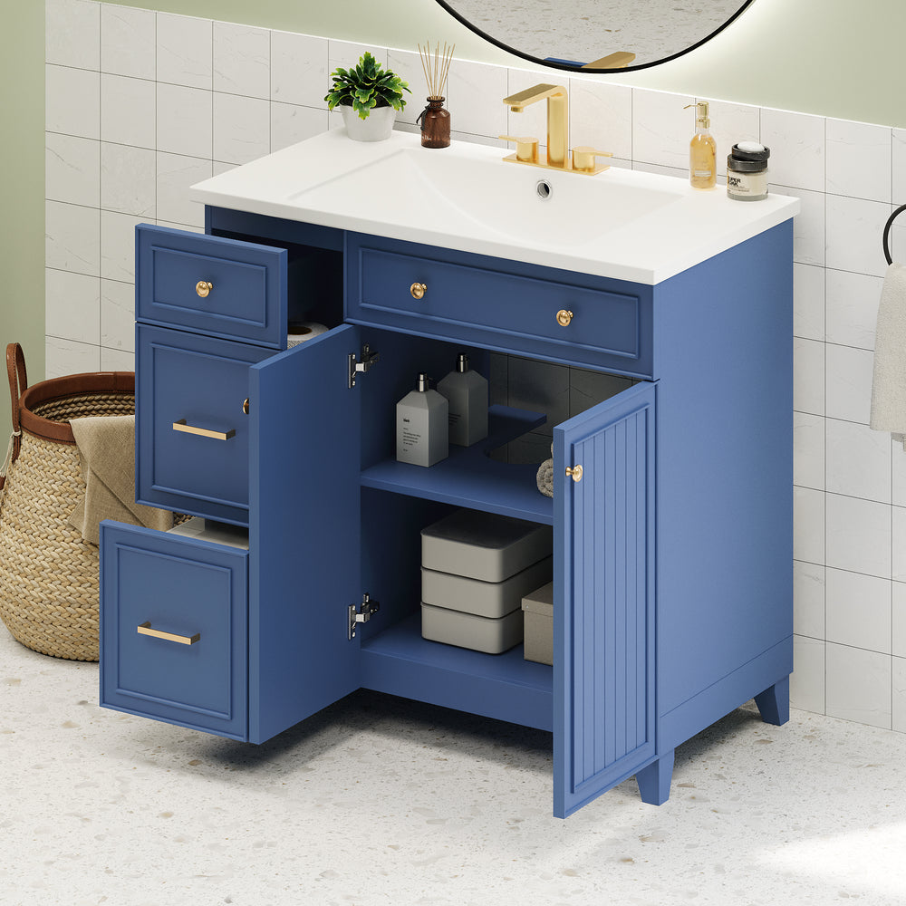 Navy Elegance Bathroom Vanity with Soft-Close Doors and Resin Sink