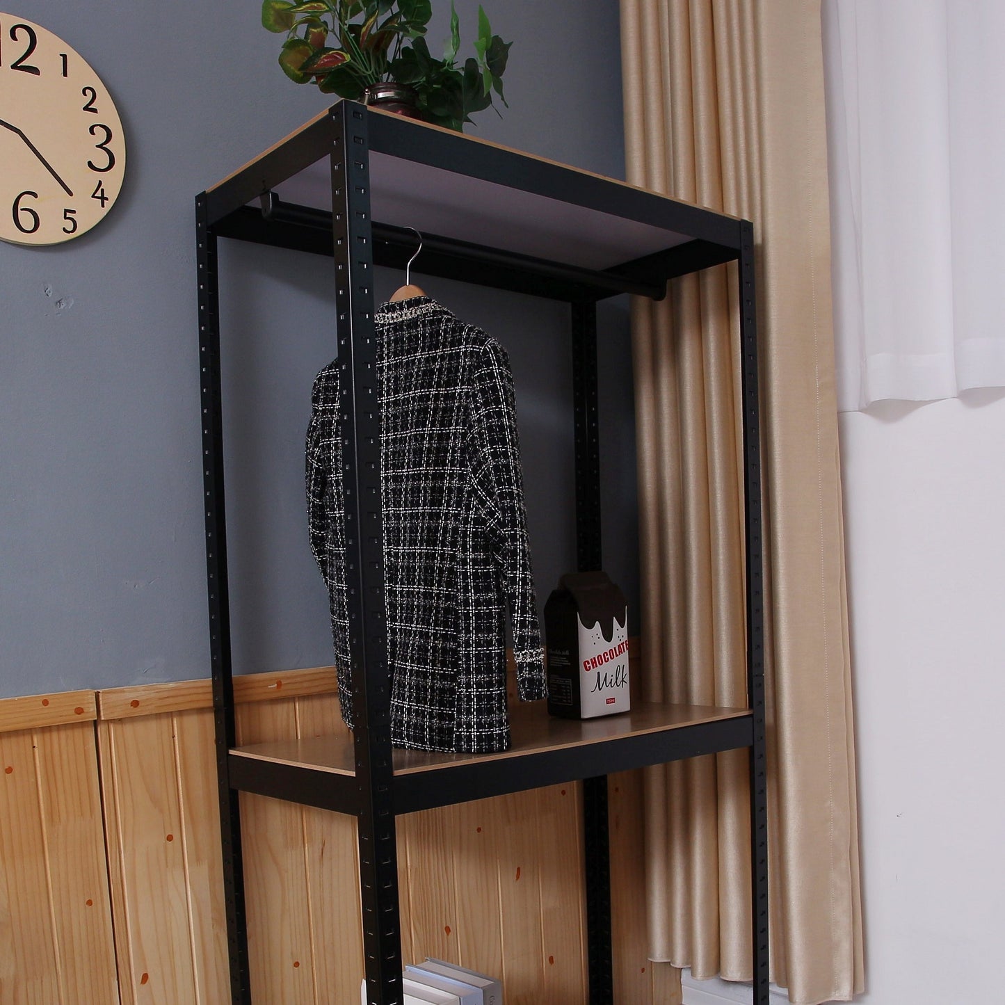 Sturdy Black Portable Clothes Rack with Adjustable Shelves