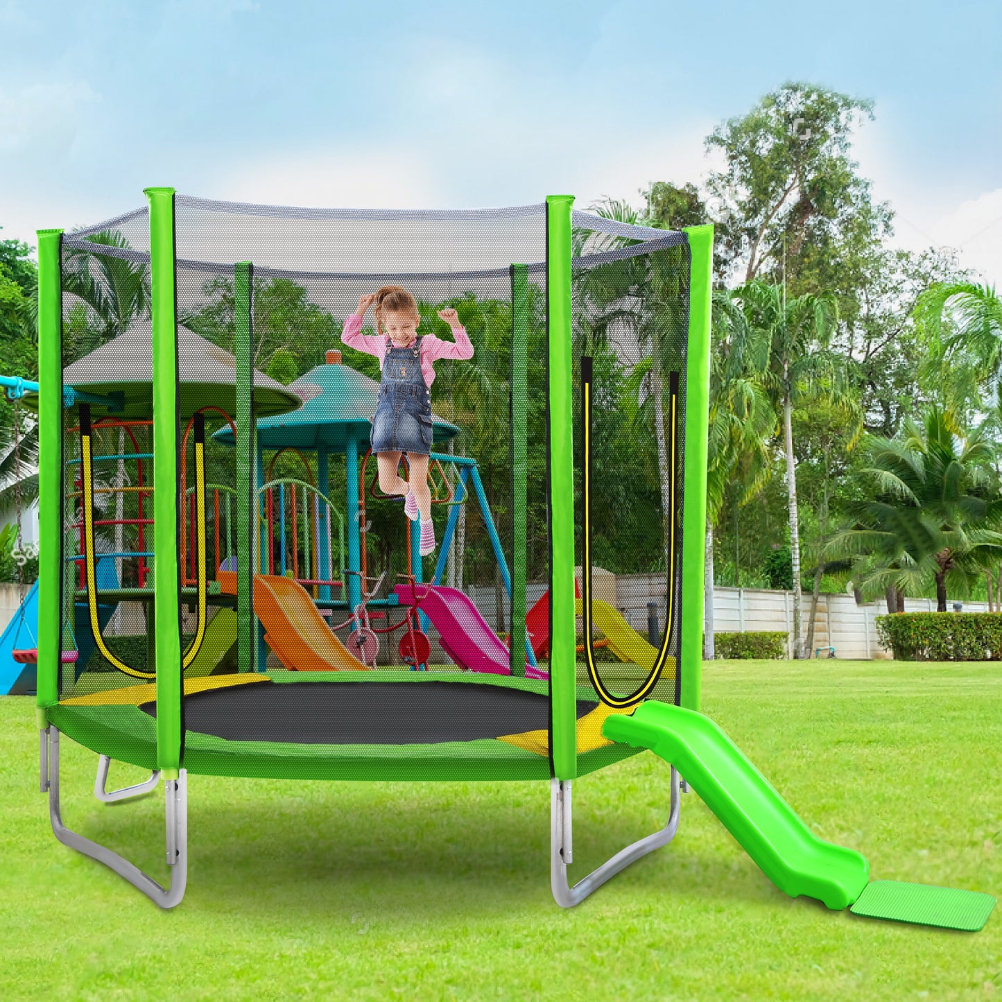 Jump & Play Trampoline with Safety Net and Slide