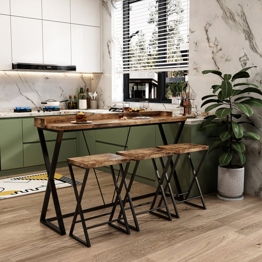 Chic X-Shape Dining Set with Stools