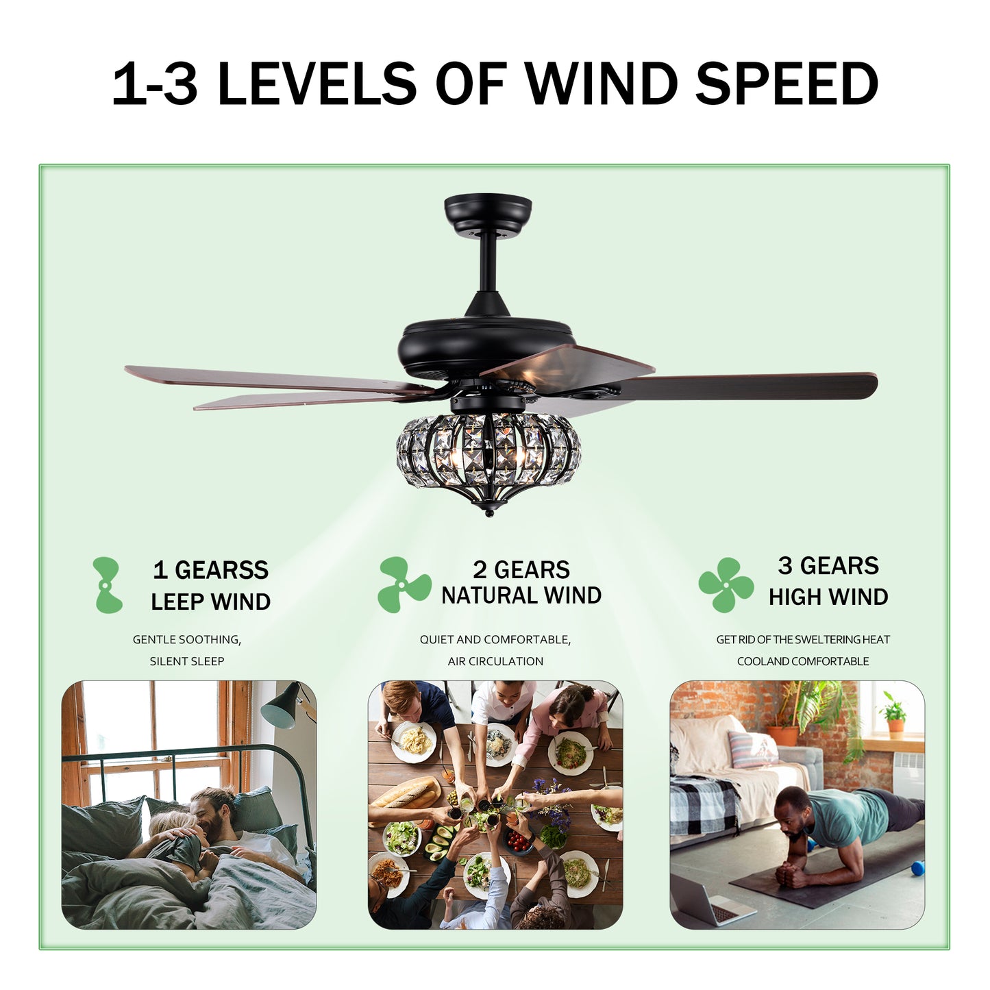 Chic Crystal Ceiling Fan with Remote Control