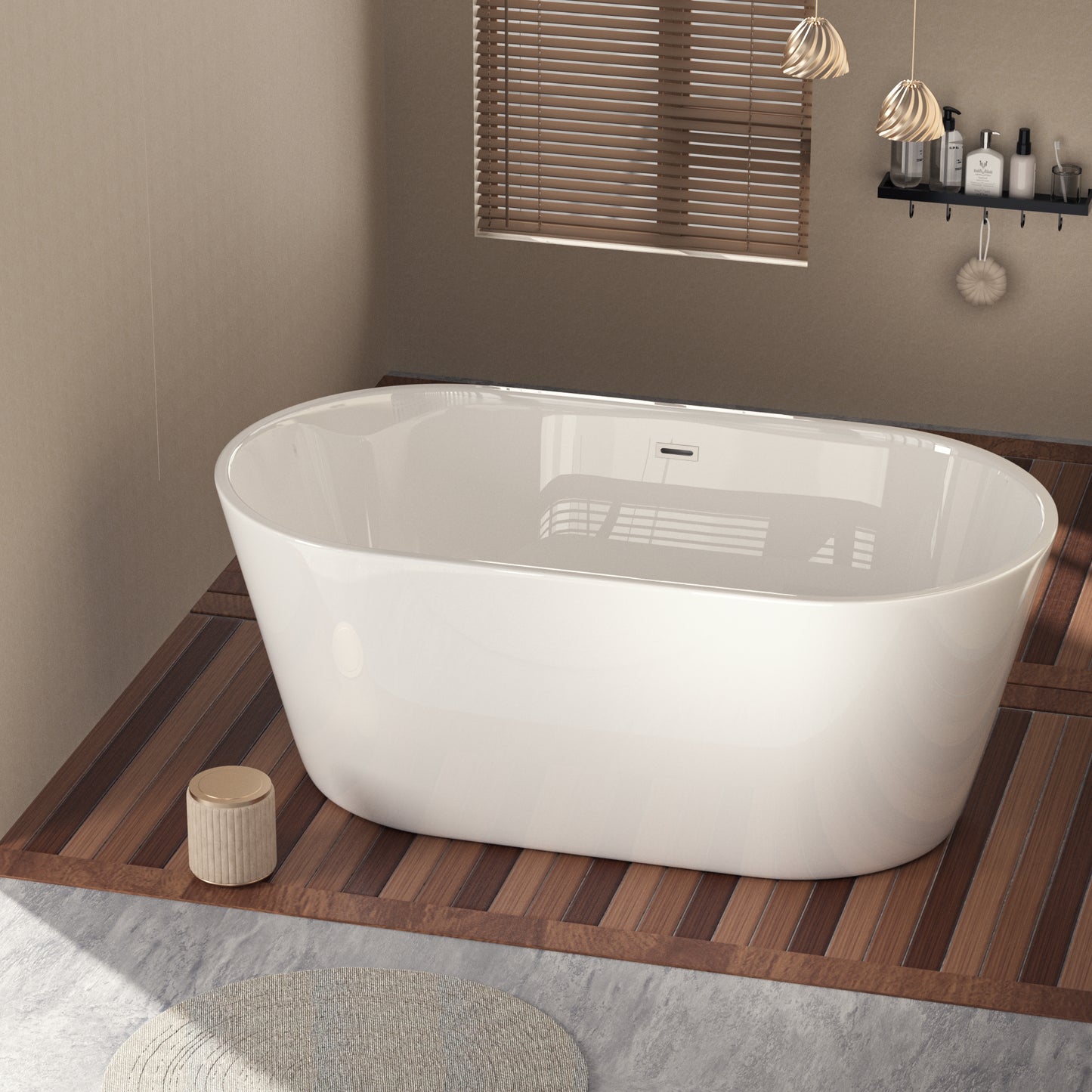 Chic White Freestanding Soaking Tub with Sleek Drain