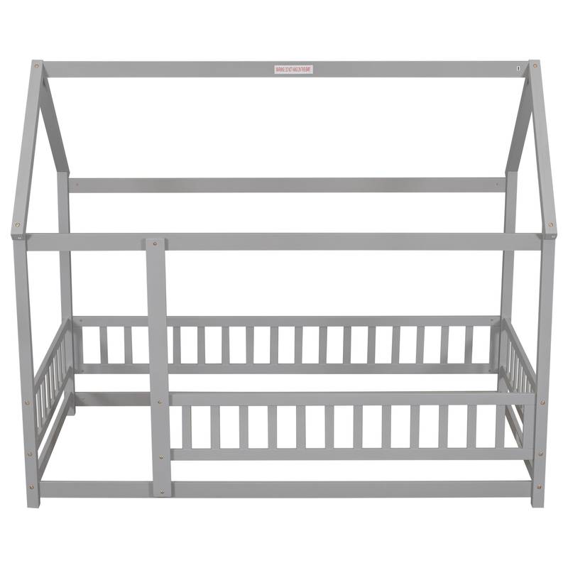 Cozy House-Style Twin Bed with Guardrails in Grey