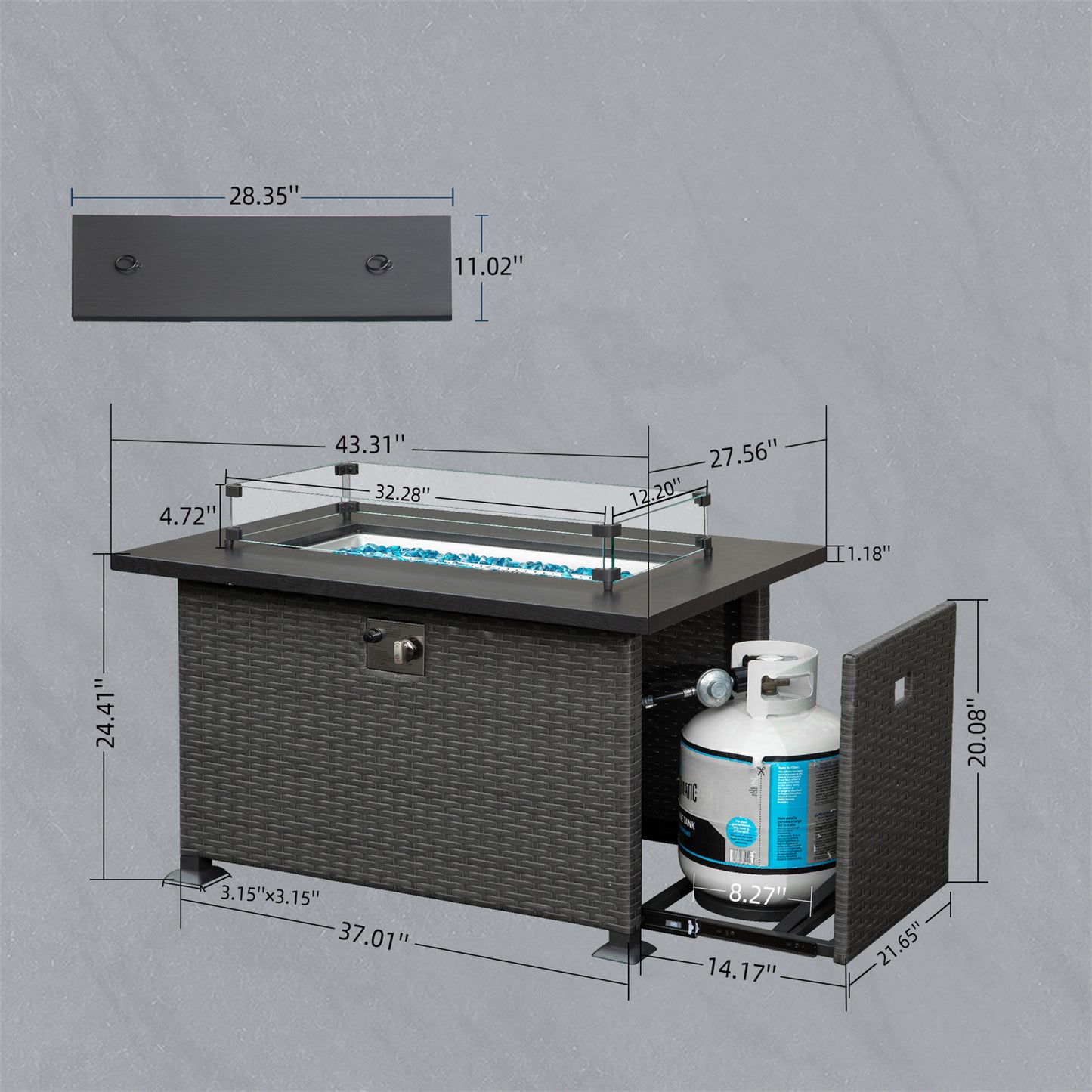 Smokeless Outdoor Fire Pit Table with Glass Guard