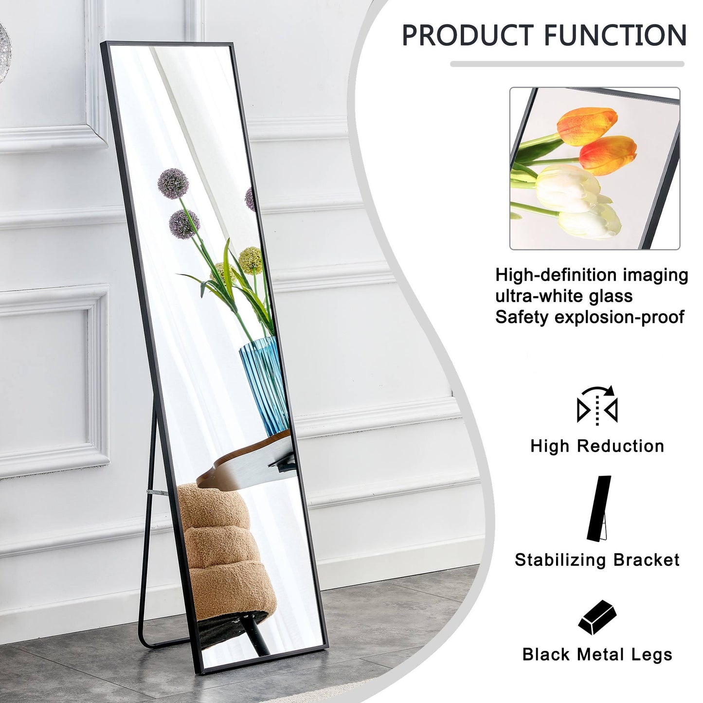 Sleek Black Full-Body Mirror