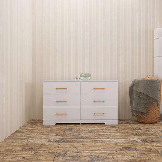 Elegant White 6-Drawer Dresser with Gold Accents