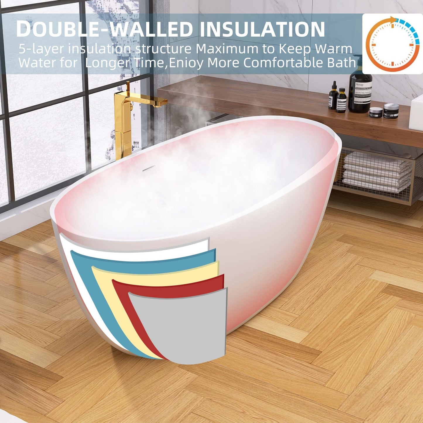 Sleek White Freestanding Soaking Tub with Easy Drain