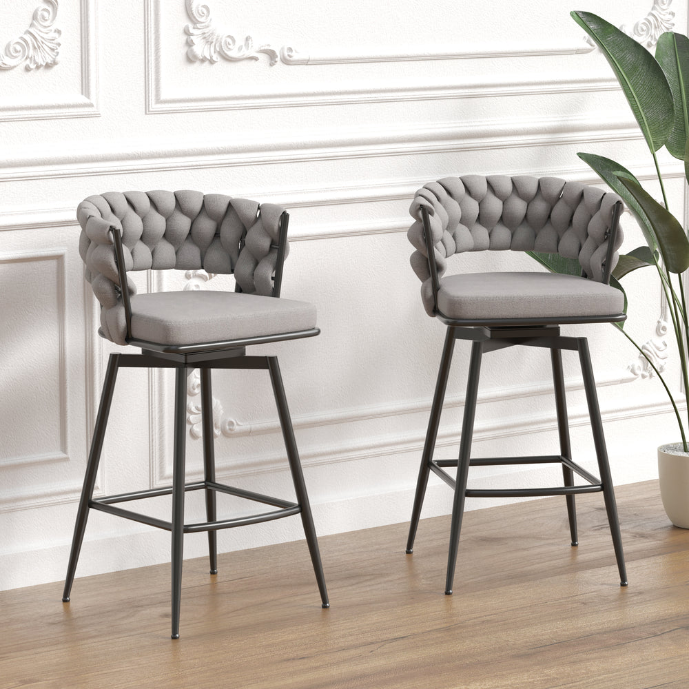 Chic Grey Swivel Bar Stools - Set of 2