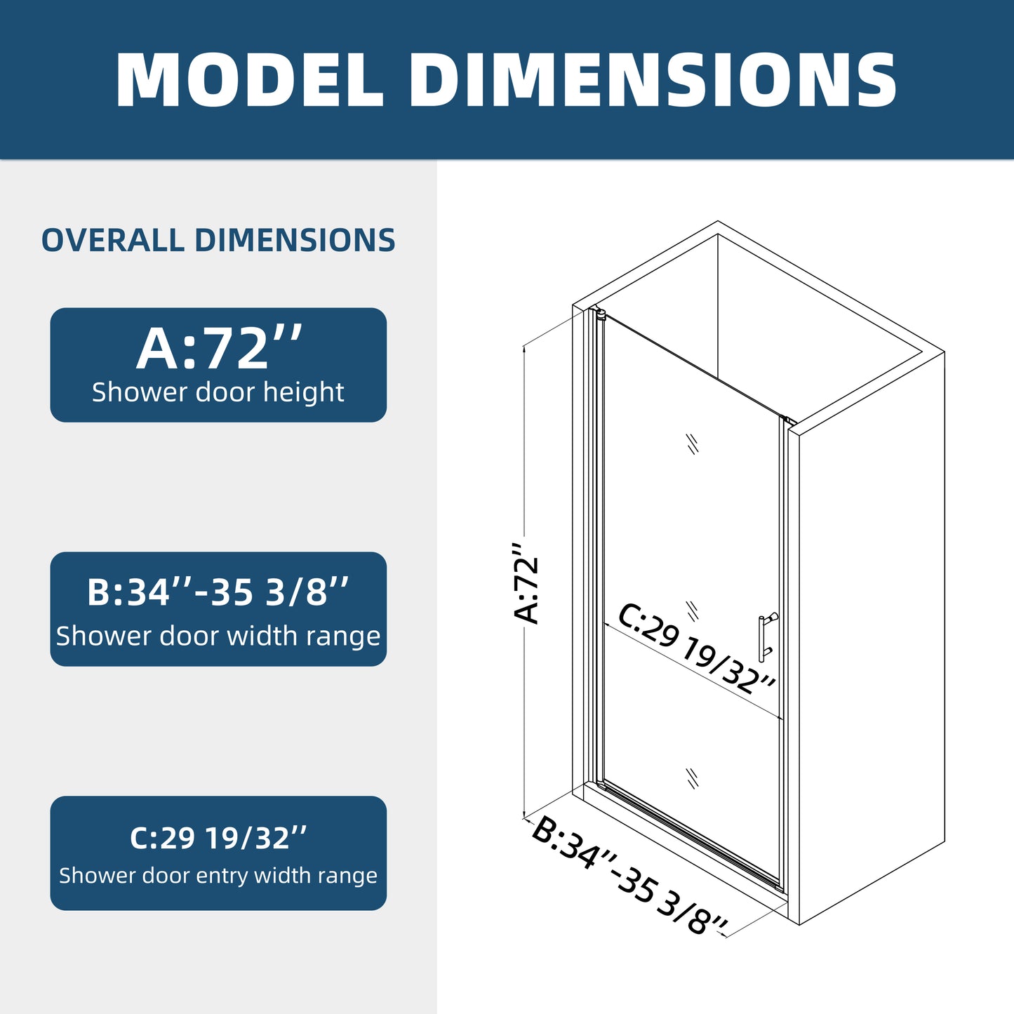 Universal Pivot Shower Door - Easy Open with Tempered Glass