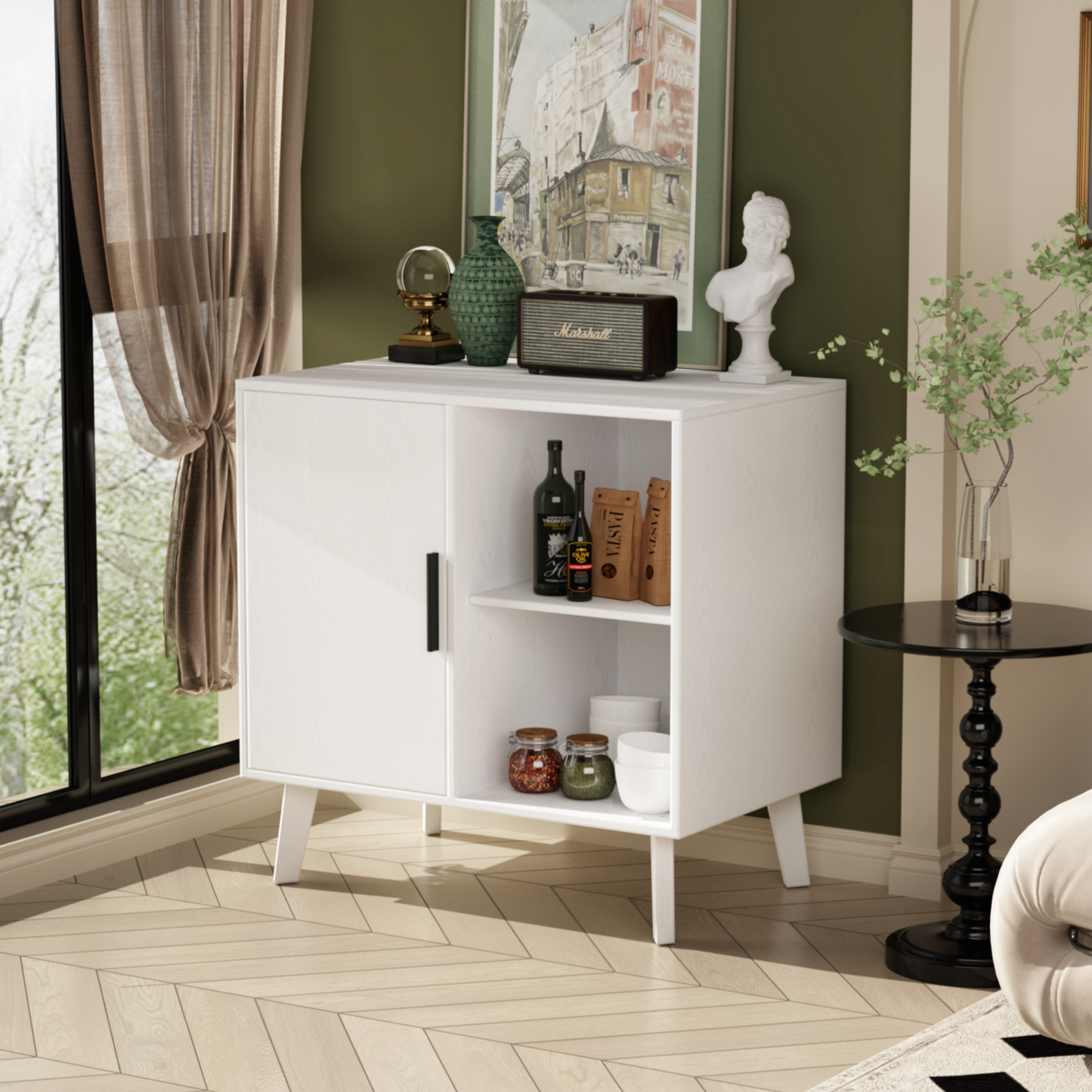 Chic White Accent Storage Cabinet