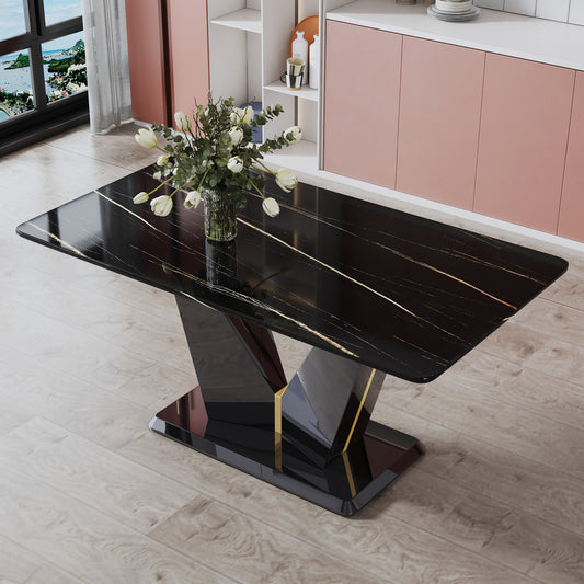 Sleek Black Marble Dining Table