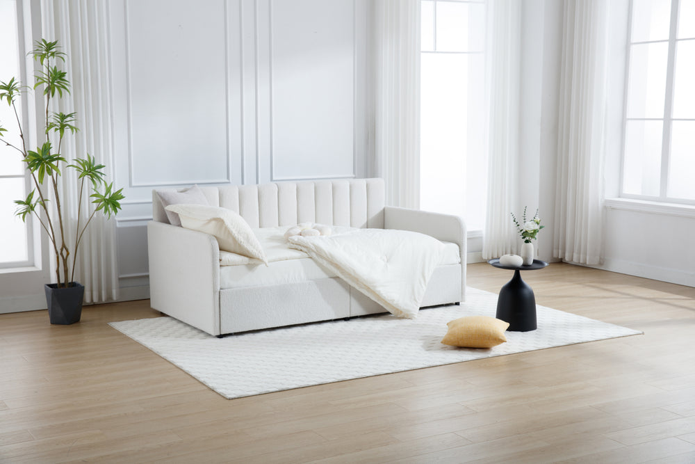 Ivory Boucle Flora Daybed with Storage