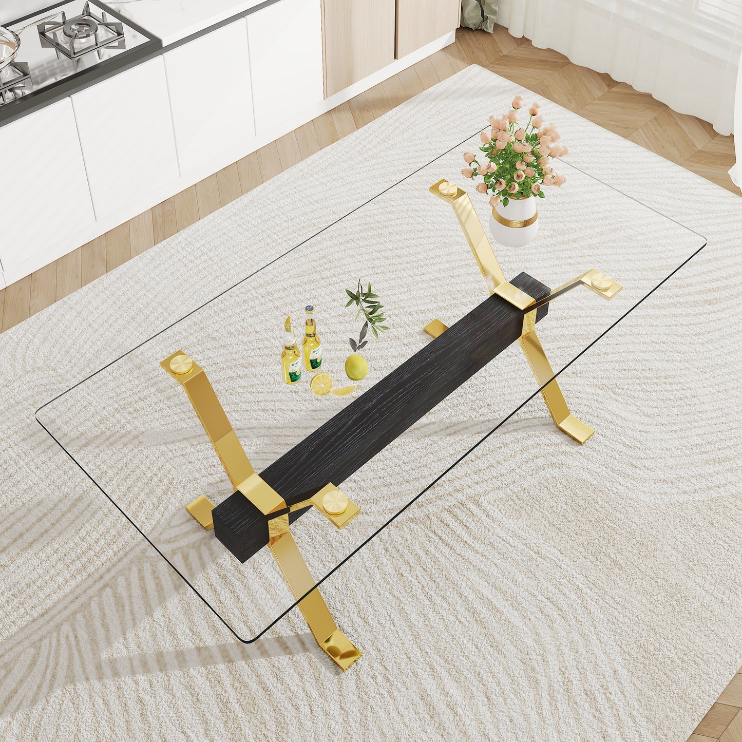 Chic Glass Dining Table with Gold Legs