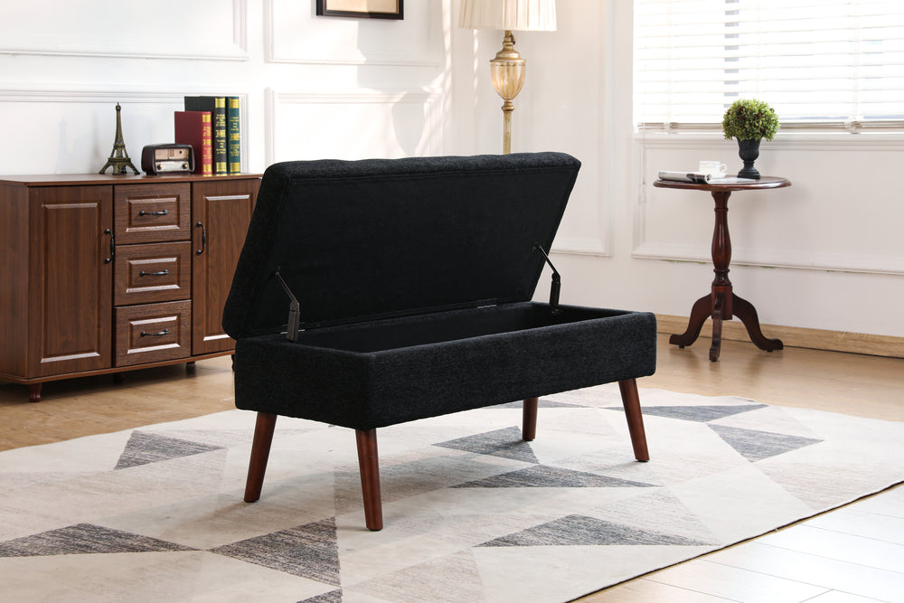 Chic Black Linen Storage Bench