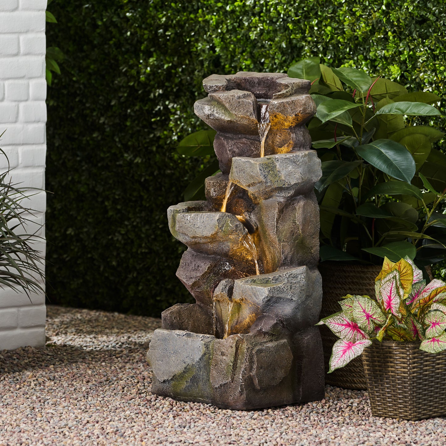 Candler Stone Gray Tiered Fountain – No Assembly Needed!