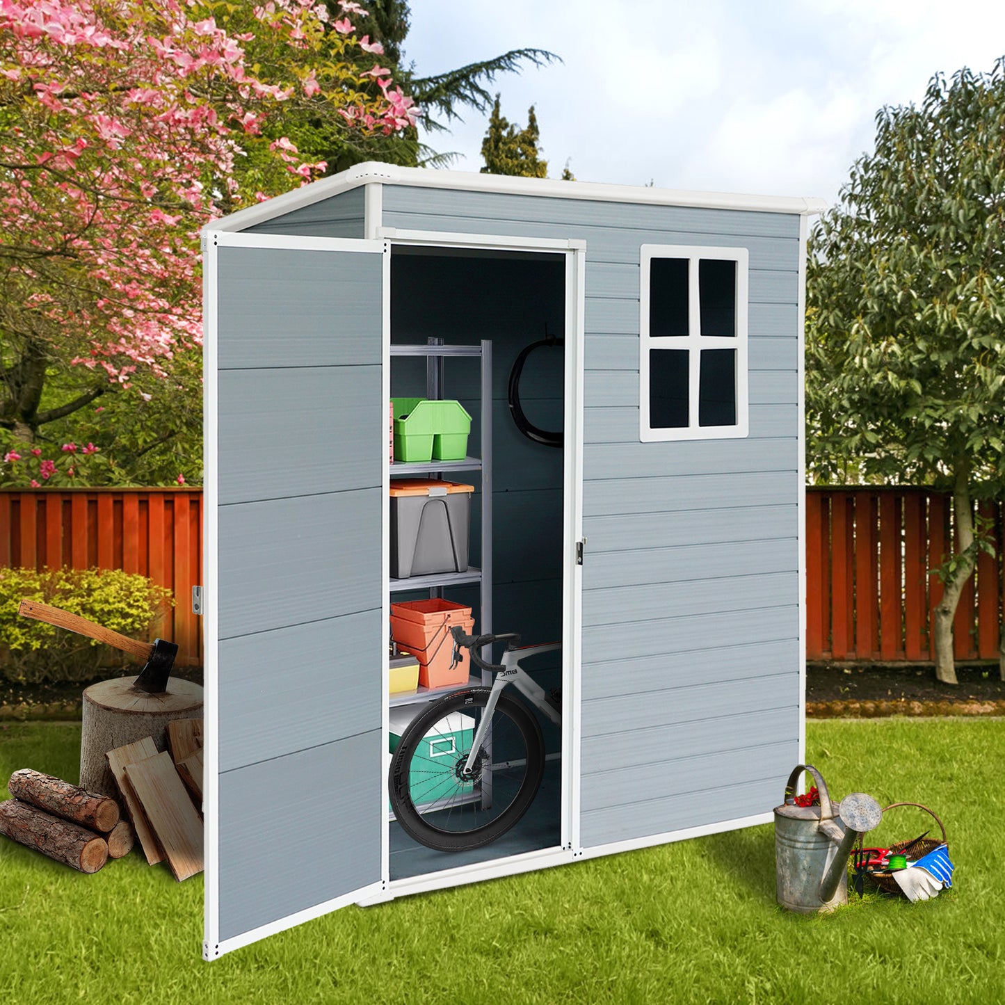 Stylish Grey Outdoor Storage Shed for Patio Gear