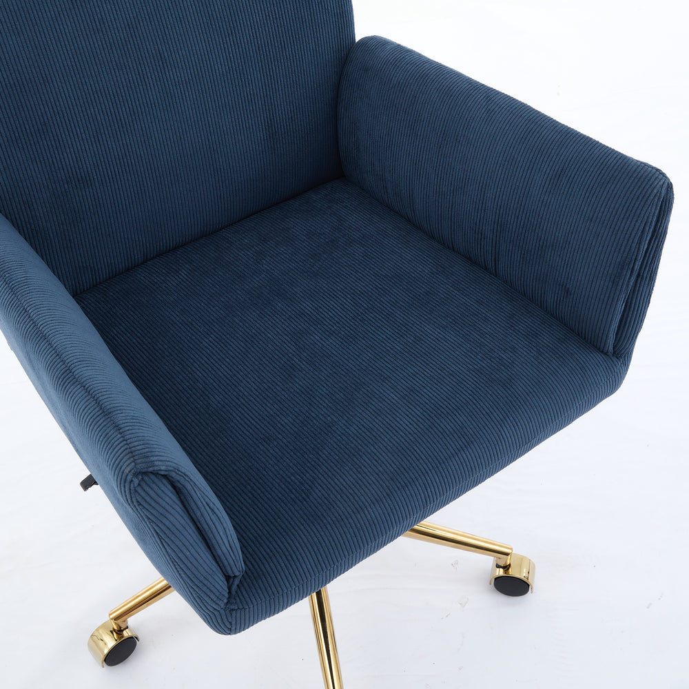 Chic Blue Corduroy Office Chair with Gold Base