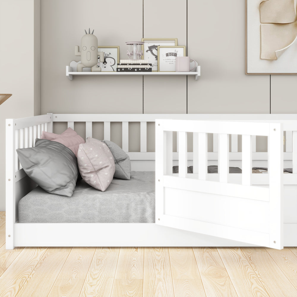 Cozy Twin Montessori Floor Bed with Safety Barrier