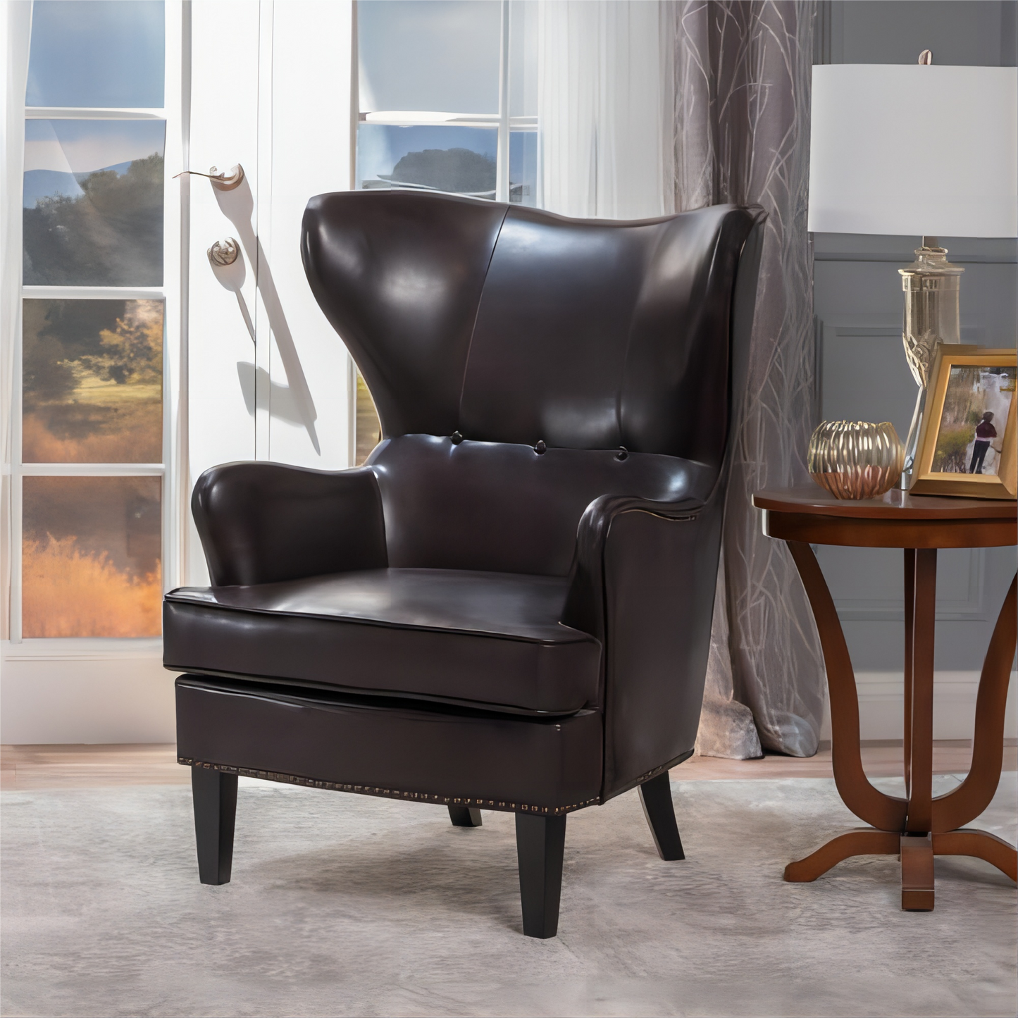 Chic Dark Brown High Back Chair - Luxurious Comfort