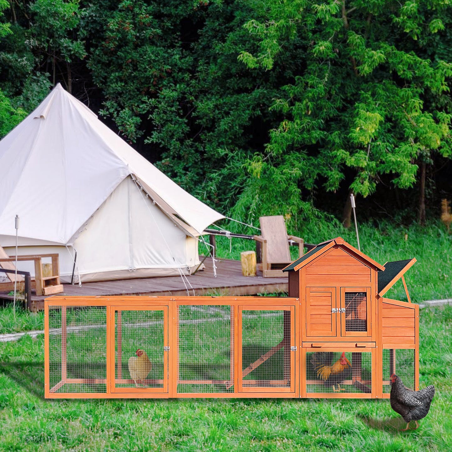 Cozy Coop Haven: Spacious Wooden Hen House with Nest Box and Wire Enclosure