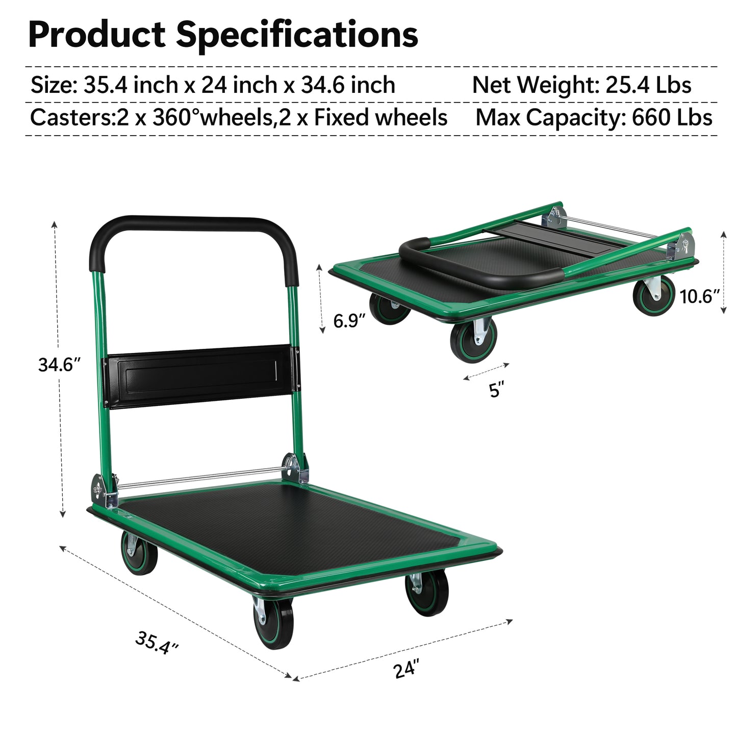 Heavy-Duty Foldable Platform Dolly with Swivel Wheels