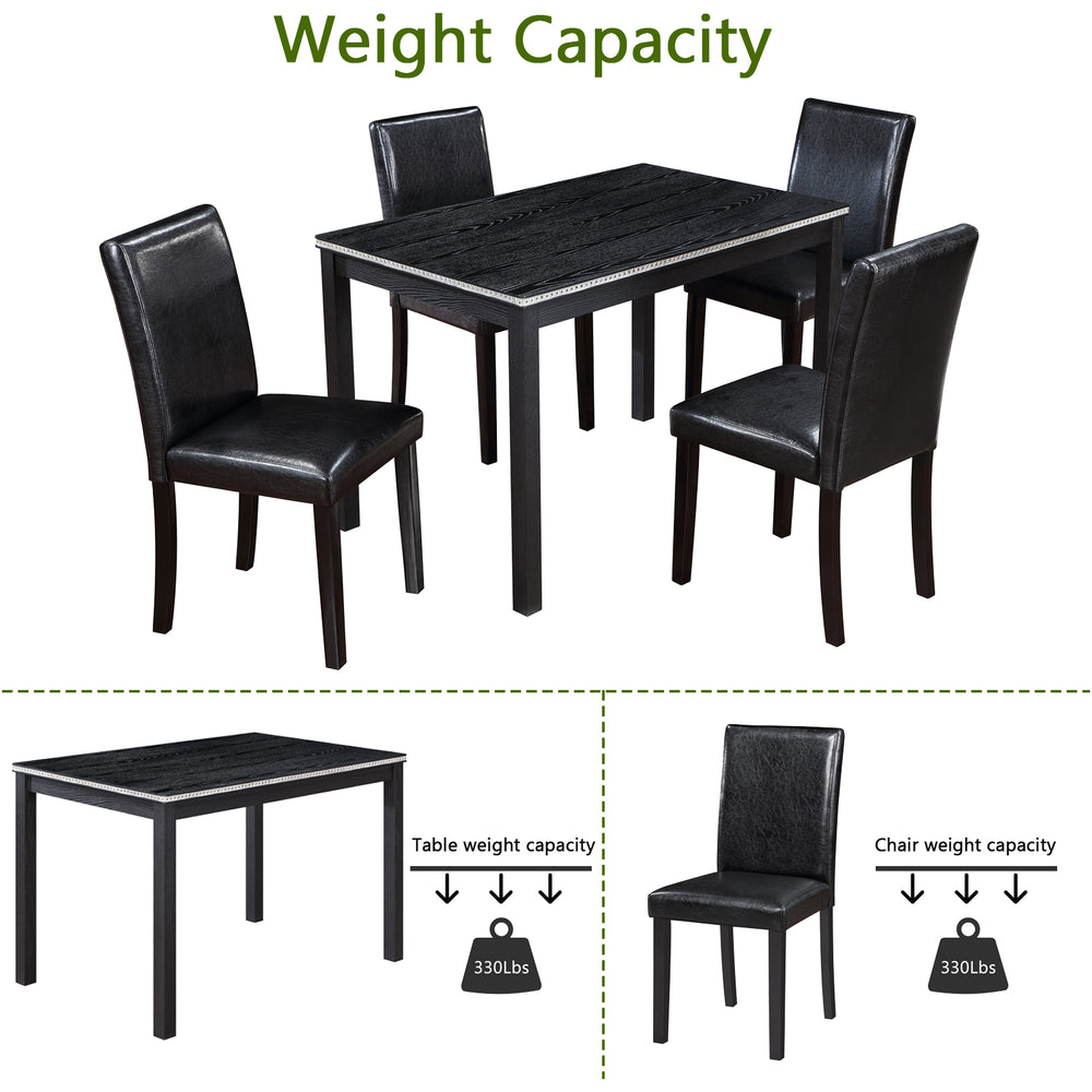 Chic Black Wooden Dining Set with Plush Chairs