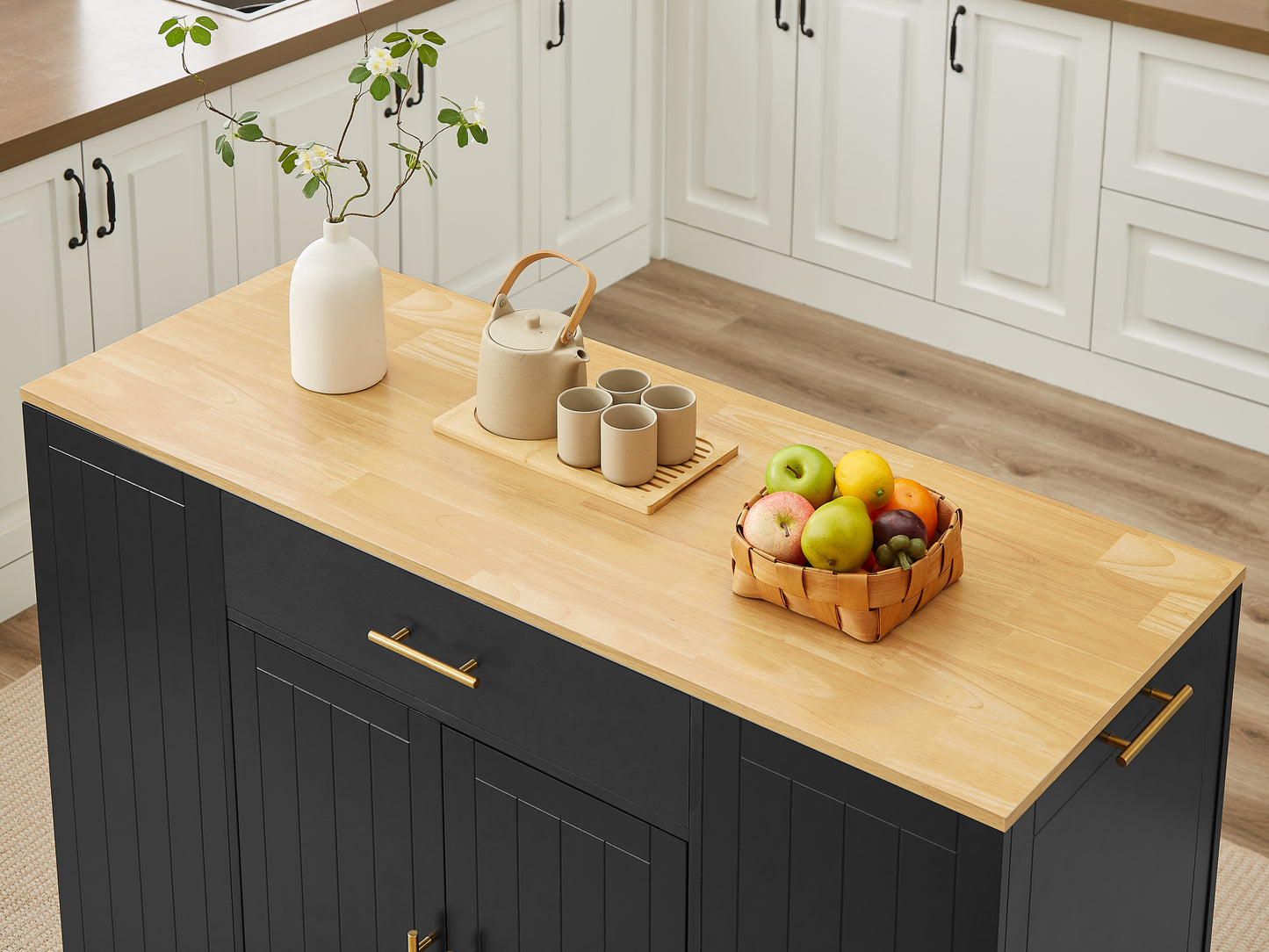 Stylish Kitchen Island with Trash Can Storage & Drawer