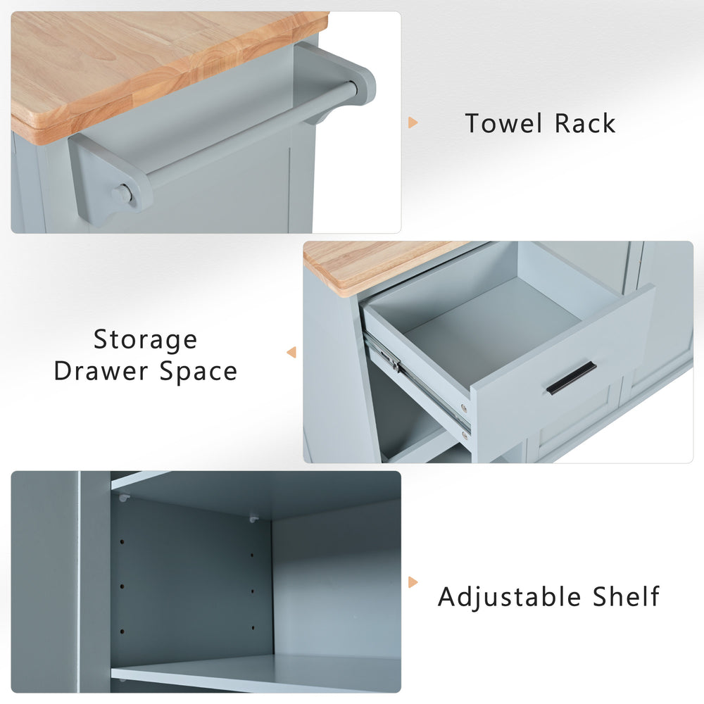 Rolling Kitchen Island with Foldable Top and Storage