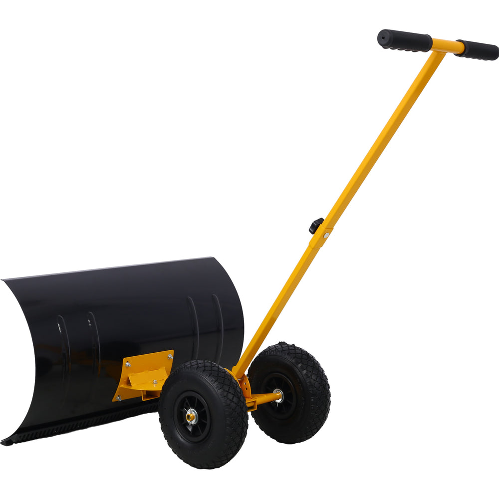 Wheeled Snow Pusher with Adjustable Handle