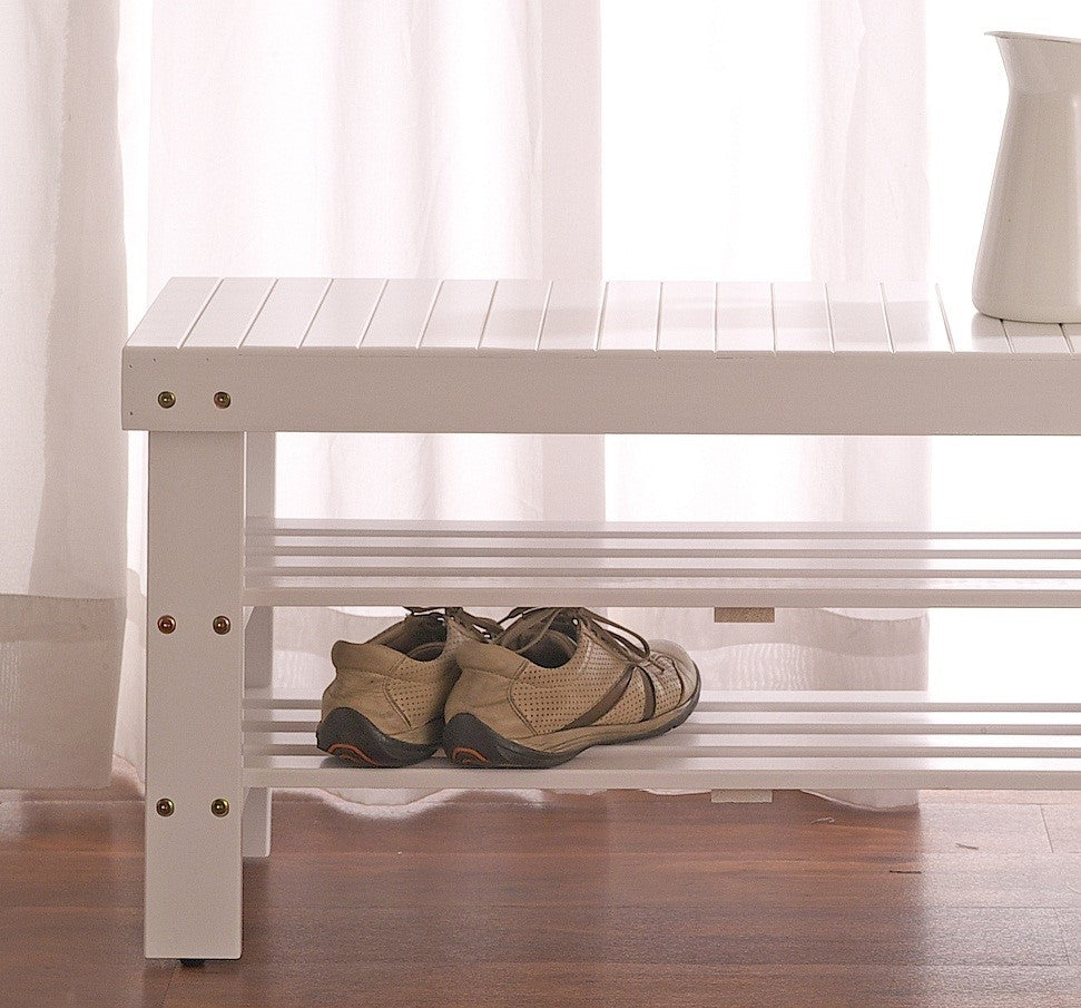 Chic White Wooden Shoe Bench