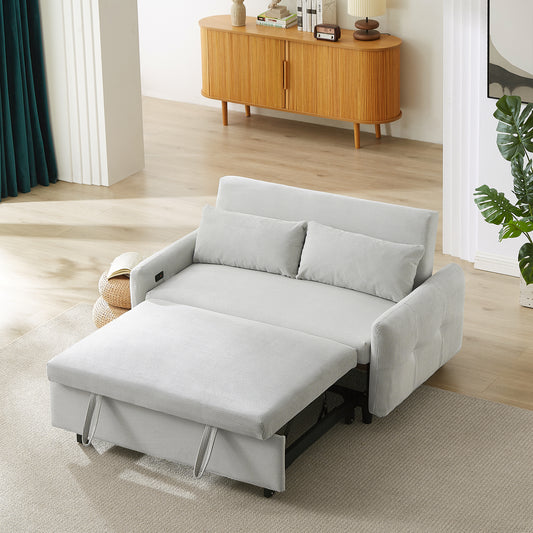 Light Blue Sleeper Sofa with USB Ports and Pillows