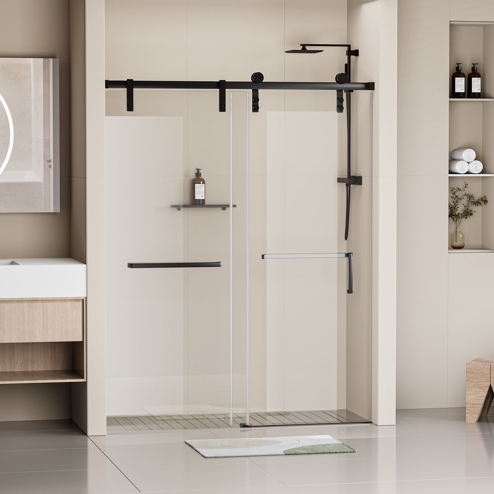 Sleek Sliding Soft-Close Shower Door with Tempered Glass & Matte Black Finish