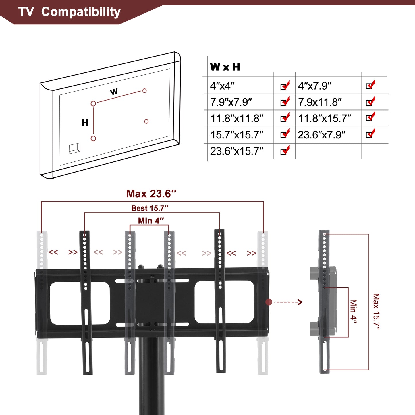 Versatile Black TV Stand with Adjustable Height and Swivel Design