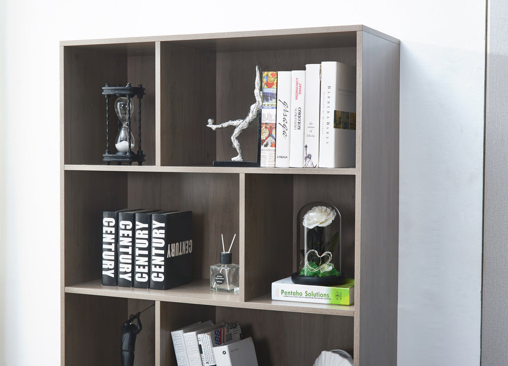 Chic Gray Oak Bookcase with Doors