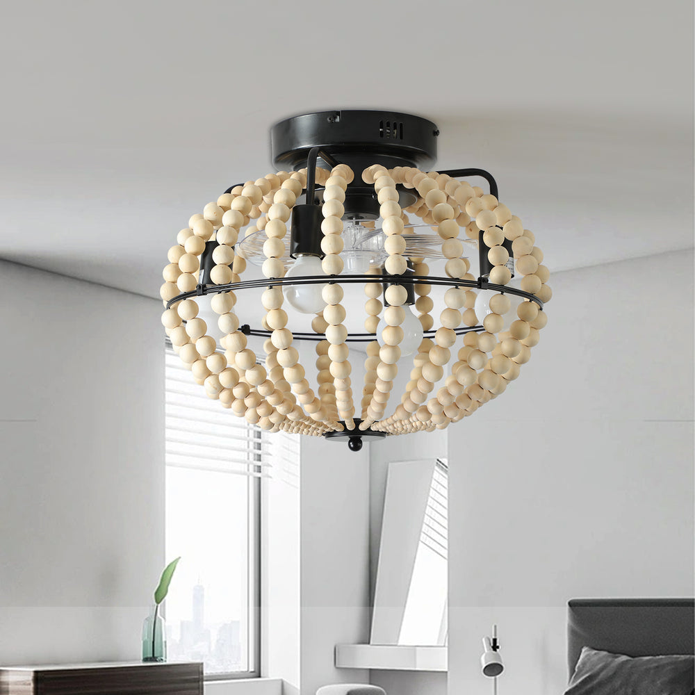 Wooden Beaded Fan Chandelier