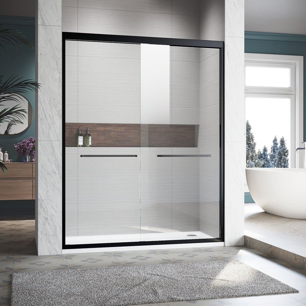 Sleek Black Semi-Frameless Sliding Shower Door