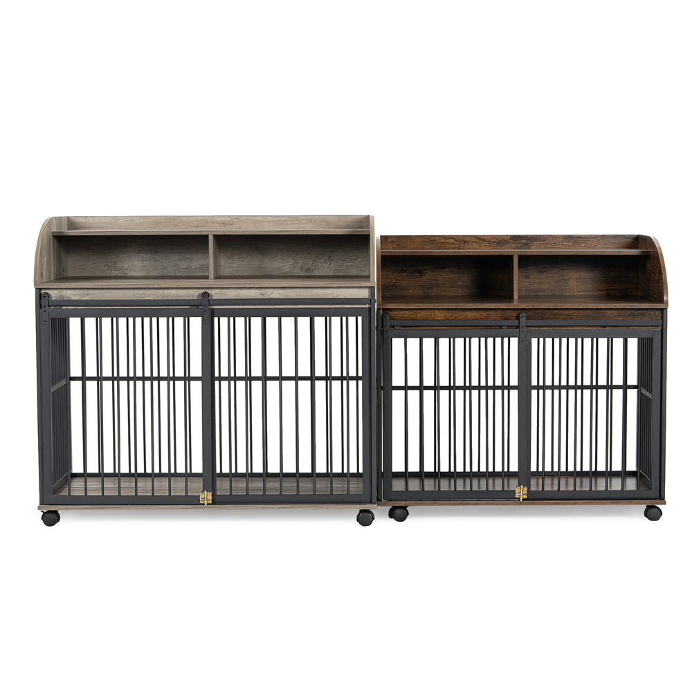 Stylish Heavy-Duty Dog Crate with Wheels and Storage