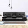 Charming Black Faux Leather Sofa Bed with Cup Holders and Soft Armrests