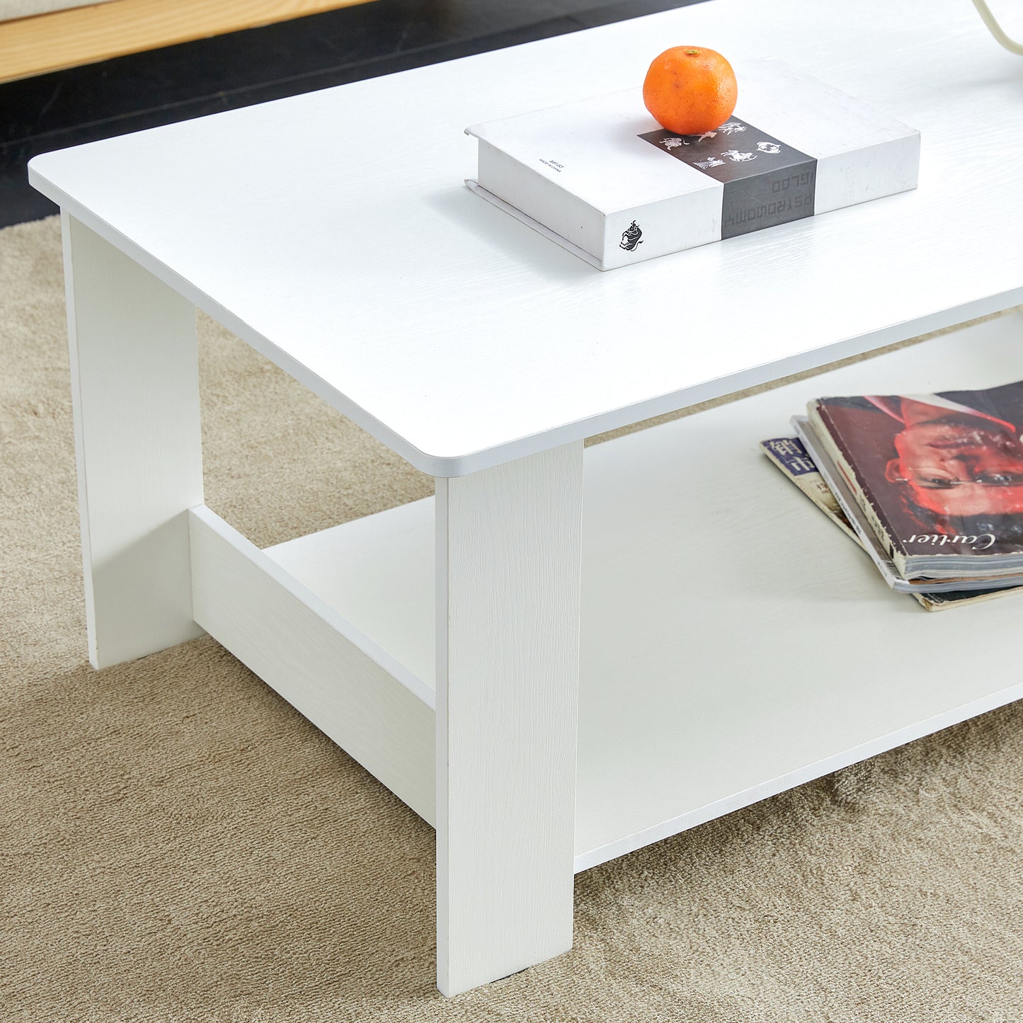 Chic Double-Layered White Coffee Table