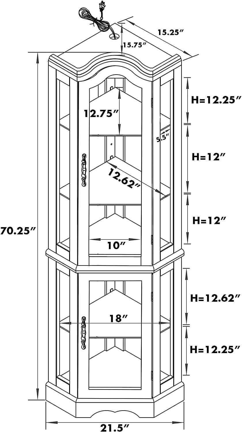 Chic Corner Curio Cabinet with Adjustable Shelves