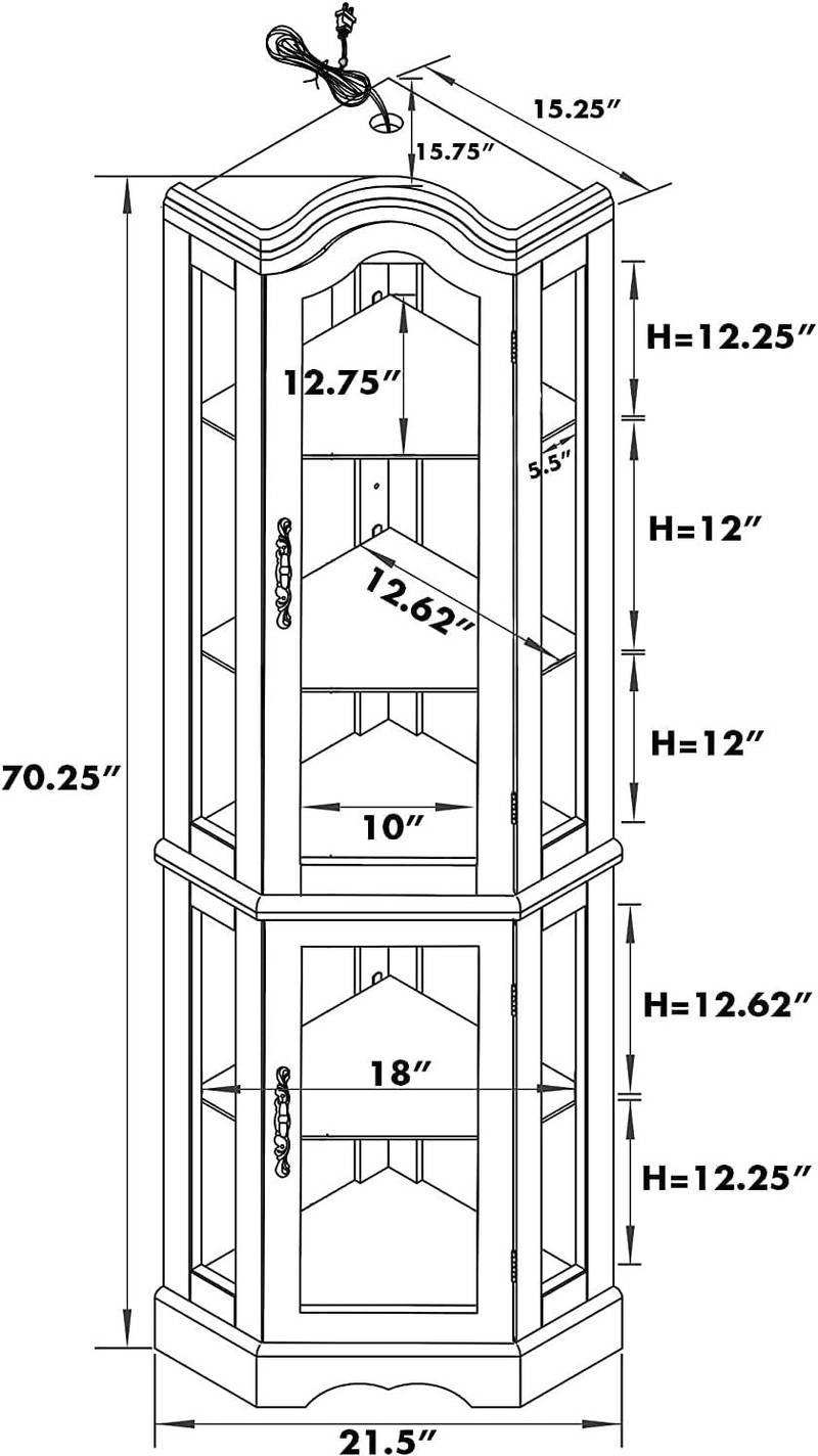 Chic Corner Curio Cabinet with Adjustable Shelves
