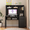 Smart Black Writing Desk with Hutch and Charging Ports