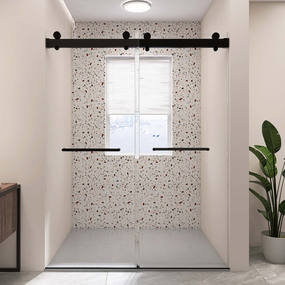 Sleek Black Frameless Sliding Shower Doors