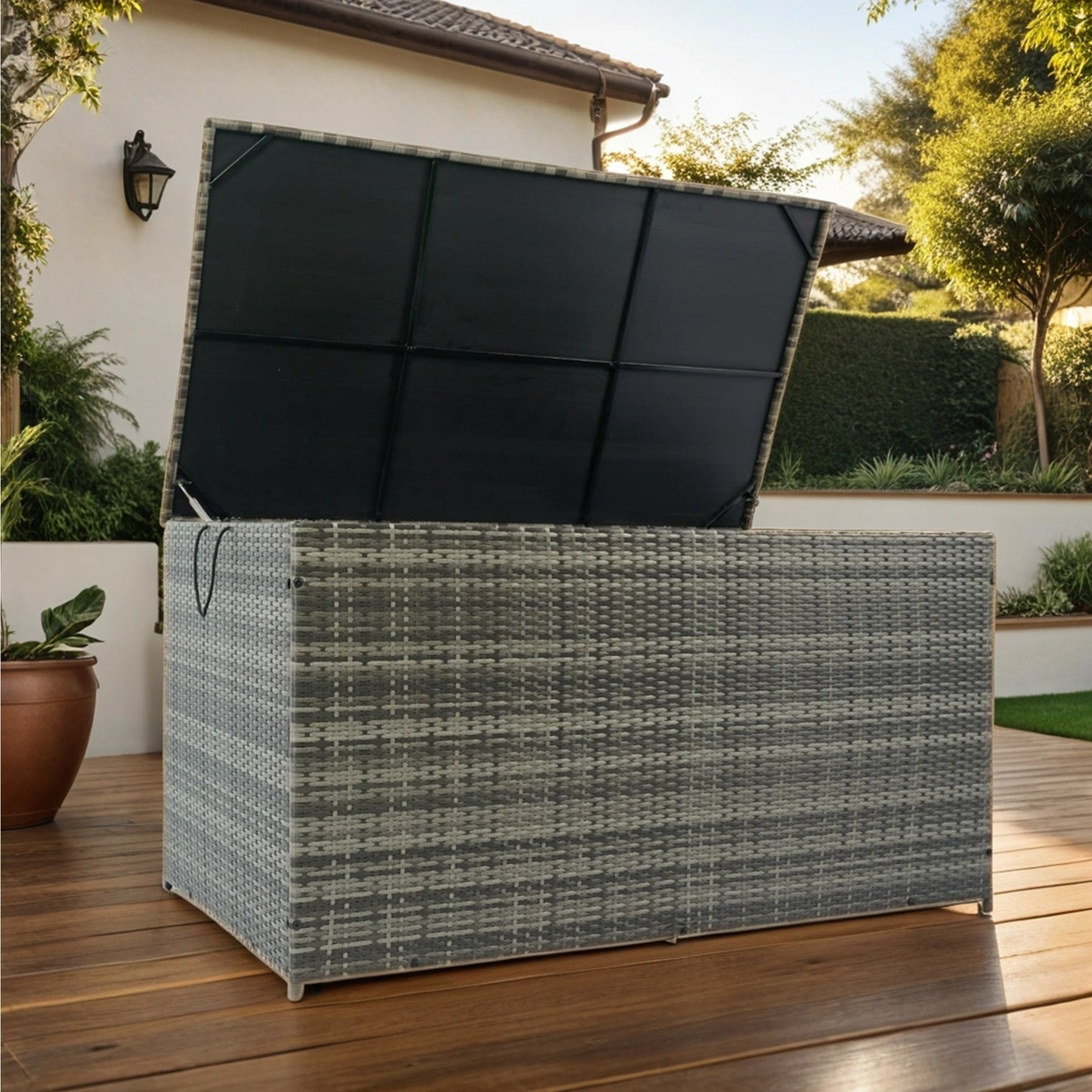 Wicker Patio Storage Box - Stylish Outdoor Organizer for Cushions, Toys, and More!