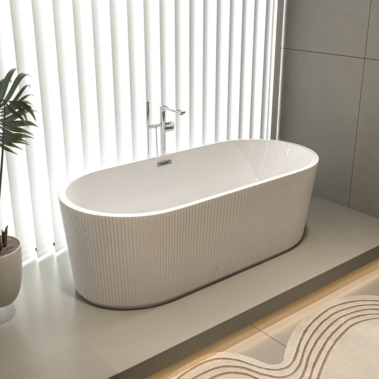 Fluted Elegance Freestanding Soaking Tub in Gloss White